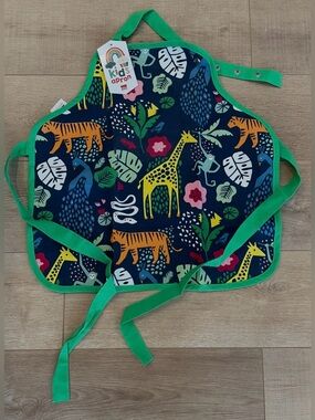 Kids Apron with Jungle Animal Print - Green Trim